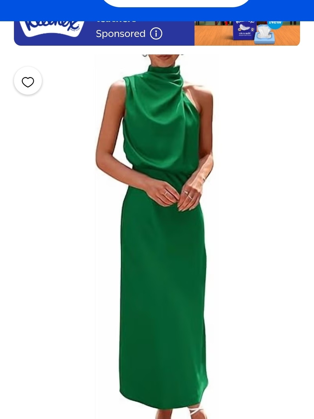 One-Shoulder Green Maxi Dress with Draped Neck